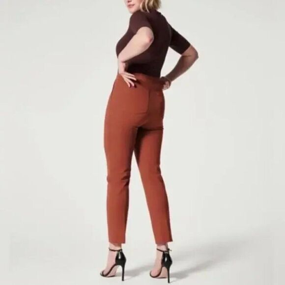 Spanx Womens On The Go Ankle Slim Straight Pants Bronze Glow Size Medium - Picture 2 of 15